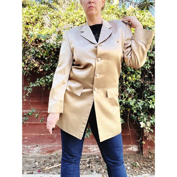 Vintage Oversized Champagne Satin Blazer Jacket Size L/XL - Picture 4 of 5